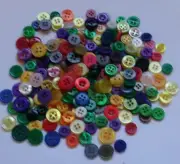 200 ASSORTED COLORS 5/16-9/16th INCH 4 HOLE BUTTONS, NEW
