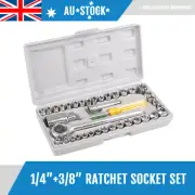 Ratchet Socket Wrench Set 40-Piece 3/8" 1/4" Drive Metric Imperial SAE