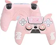 GeekShare PS5 Controller Skin Set,Soft Silicone Protective Cover Case for PS5 Wireless Controller with 2 Thumb Grip Caps and 1 Sticker - Gothic Bunny