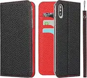 Cavor for iPhone XR Case,[Litchi Leather] [RFID Blocking Card Holder] Flip Magnetic Wallet Case Cover with Kickstand Feature(6.1") -Black