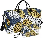 [ZRYSMY] Seamless Leopard Print Duffel Bag for Traveling, Travel Bag Gym Bag, with Multiple Interior Pockets Shoulder Weekender Bag for Women Men with Toiletry Bag 20.5L x 1.9W x 13.8H, Multi-Colored