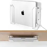 Haohaio Laptop Wall Mount Holder, Space-Saving Under Desk Laptop Mount with Cable Slots, Supports 1.26" Thick Devices, Compatible with iPad/MacBooks/Surface (Clear)