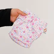 Reusable Cloth Nappy with Snap Buttons, Pastel Pink and Blue Pattern, White Interior