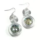 E0035 Silver Colored Spiral Wired Shape Double Circle Drop Dangle Hook Earrings