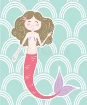 Coral And Aqua Mermaid Nursery Print, Girl Mermaid Bedroom Wall Art