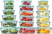 [Vtopmart] 18 Pack Glass Food Storage Containers with Lids, Meal Prep Containers, Airtight Lunch Bento Boxes with Leak Proof Locking Lids for Microwave, Oven, Freezer, Dishwasher