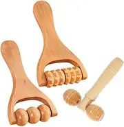 Wooden Massage Roller Set of 3 Handheld Full Body Ball Roller Ease Muscle Tension for Back Neck Foot Calf Leg Arm Muscle
