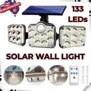 Solar Motion 138 LED 3 Head Sensor Light Outdoor Garden Wall Security Flood Lamp