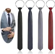 [SUWIWKKOA] 4 Pcs Zipper Ties for Men, Pre Tied Tie Formal Zipper Tie Adjustable Neckties Zip on Tie for Men for Business Wedding Zipper Skinny Necktie Clip on Slim Tie, Multicoloured, One Size