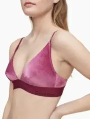 Calvin Klein Cotton Velvet Light Lining Triangle Bralette , Burgundy, Sz XL