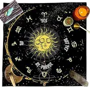 Tarot Mat - Square Velvet Cloth 19.68x19.68in,Tarot Accessories, Moon Phase Butterfly Sun Pattern, Witchery Supplies Cushion for Tarot Card