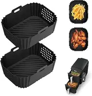 Marakruki 2Pcs Silicone Air Fryer Liners for Ninja Dual Stack Air Fryer, 21x14 cm, 2-Pack, Compatible with Ninja AF400 Air Fryer, BPA-Free Silicone Liners for 9.5L Dual Air Fryer