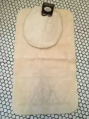Vtg Retro Cream Ivory Rayon Throw Rug & Matching Toilet Seat Near MINT