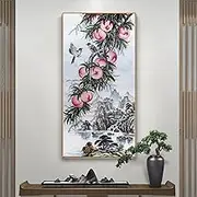 Art Hand-Painted Oil Painting - New Chinese Style Peach Landscape Landscape Texture Modern Large Size Canvas Wall Art Painting,Sofa Background Living Room Bedroom Home Decorations,As Shown,100 X 20