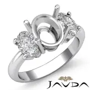 Oval Diamond 3 Stone Anniversary Semi Mount Prong Set Ring 14k White Gold 1Ct