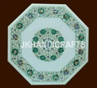 3'x3' Marble Dining Table Top Side Table Malachite Floral Inlay Heritage Decor
