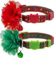 Christmas Cat Collar with Bell - 2 Pack Breakaway Adjustable Flower Cat Collars,