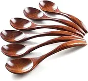 IQCWOOD Korean Wooden Spoon, 6-Piece Wooden Spoons, 7 inch Handmade Natural Asian Wooden Spoons for Soup Coffee Salad Desserts Chips Snacks Cereal and Fruit