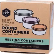 Ever Eco Stainless Steel Round Food Containers + Lids Pastels 3 Pack