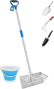 Arejonner Sand Flea Rake Set, 304 Stainless Steel, Detachable 60 Inches Long Handle, 16'' Basket with Sharp Teeth. Includes D-Handle Grip, Small Shovels, Sifter and Bucket