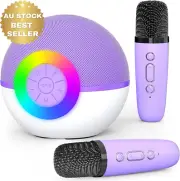 Mini Karaoke Machine Kids Adults Bluetooth Speaker 2 Mics Gift Party Purple