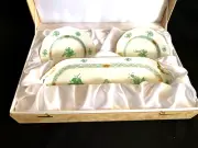 HEREND PORCELAIN HANDPAINTED CHINESE BOUQUET DESSERT PLATES & SERVING TRAY + BOX