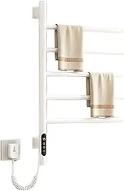 Swivel Heated Towel Rack,New 85W LED Electric Heated Towel Rail,5 Bars 180° Swivelable Wall Mounted Towel Dryer with Timer for Bathroom,Salons,Spas(White)