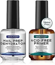 Morovan Professional Natural Nail Prep Dehydrate and Acid-Free Primer, Dehydrator for Acrylic and Gel Nail Polish, Non Acid Primer for UV Gels Fast Dry Superior Bonding Agent Gift Box Set