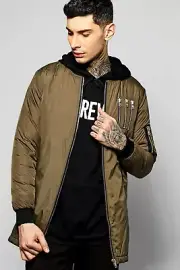 Longline Multi Zip MA1 Bomber Jacket | Size = M | Colour = Khaki