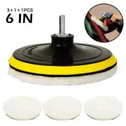 5 PC 6" Polishing Buffing Pads Wool Wheel Disc Kit Drill Adapter for Cars Glass