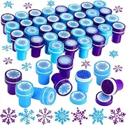 36 Pieces Winter Snowflake Stamps Plastic Colored Stamps Assorted Snowflake Stampers for Card Making Christmas Party Favors, 6 Styles (Dark Blue, Light Blue)