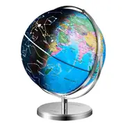 Illuminated World Globe with Stand, 228.6 mm, Educational Earth Globe with Stable Heavy Metal Base and LED Constellation Night Light HD Printed Map, Spinning for Kids Classroom