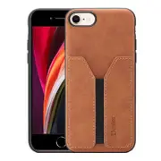 Denior For Apple iPhone SE 2020 Leather Case with Elastic Wallet Card Holder Slot Pocket Cover – Brown