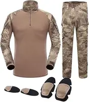 [SUNNY] Outdoor Sports Airsoft Gear Jungle Hunting Clothes Woodland Shooting Shirt Pants Set Battle Dress Uniform BDU Set Tactical Combat Camouflage Clothing with Kneepad Elbow Pads - A-TACS - XXXL