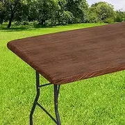 smiry Rectangle Picnic Tablecloth, Waterproof Elastic Fitted Table Covers for 6 Foot Tables, Wipeable Flannel Backed Vinyl Tablecloths for Camping, Indoor, Outdoor (Brown, 30x72 Inches)