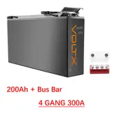 VoltX 12V 200Ah Slim Lithium Battery + Bus Bar M8 Power Distribution Terminal Block (4 GANG 300A Red)