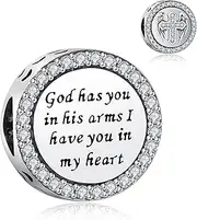 [RLCCLR] 925 Sterling Silver Charms Fit Pandora Charms Bracelet God Has You In His Arms I Have You In My Heart Fit Wife Daughter Mother's Day Christmas Birthday Gift