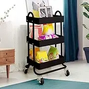 Levede 3 Tiers Kitchen Trolley Cart Steel Storage Rack Shelf Organiser Black, Metal Utility Cart, 3-Tier Kitchen Trolley with 4 Wheels, Rolling Storage Cart Trolley for Kitchen Storage & Organisation