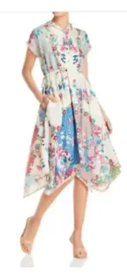 Johnny Was Lubello Parker 100% Silk Patchwork Lined Dress Ivory Multi XXL Nwt