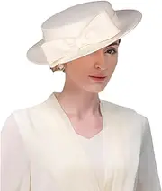 [HIMESPORT] Wide Brim Church Derby Hat for Women - Elegant Kentucky Fascinator with Bow,Bridal Wedding Tea Party Formal Flat Top Hats