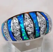 Australian Opal Inlay & White Topaz 925 Solid Sterling Silver Ring Sz 6 BP455
