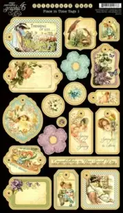 Graphic 45 Place in Time Collection Winter Spring Flowers Special Chipboard Tags