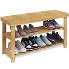 Bamboo Shoe Rack Bench 3-Tier Shoe Organizer Storage Shelf for Entryway