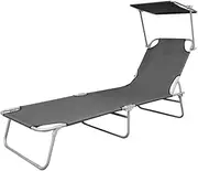 Camping Sunloungers Reclining Patio ChairsGrey Steel Folding Sun Lounger with Canopy