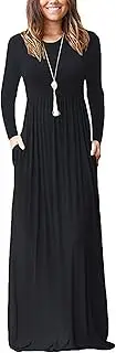 [AUSELILY] Women Long Sleeve Loose Plain Maxi Dresses Casual Long Dresses with Pockets
