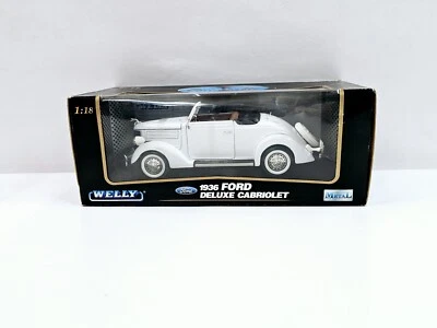 Welly 1936 White Ford Deluxe Cabriolet 1:18 Diecast Metal Car with Plastic Parts