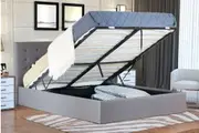 Istyle Alexander King Gas Lift Ottoman Storage Bed Frame Fabric Grey