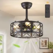 16in Caged Ceiling Fans with Lights and Remote, Black Fandelier Ceiling Fan w...