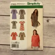 Simplicity 2365 Sewing Pattern Button Front Tunic Top Misses Sizes 6-14 UNCUT