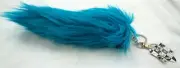 UNISEX TURQUOISE BLUE 7" FAUX FOX TAIL KEYCHAIN RING TASSEL BELT CLIP-NEW!